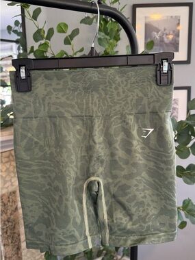 Gymshark Olive Green Animal Print High-Waist Athletic Shorts